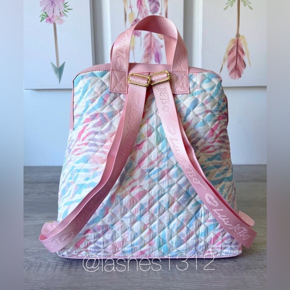 BETSEY JOHNSON Bag LBWILLA Backpack with Pencil Case - White Rainbow Zebra Print - Picture 6 of 8